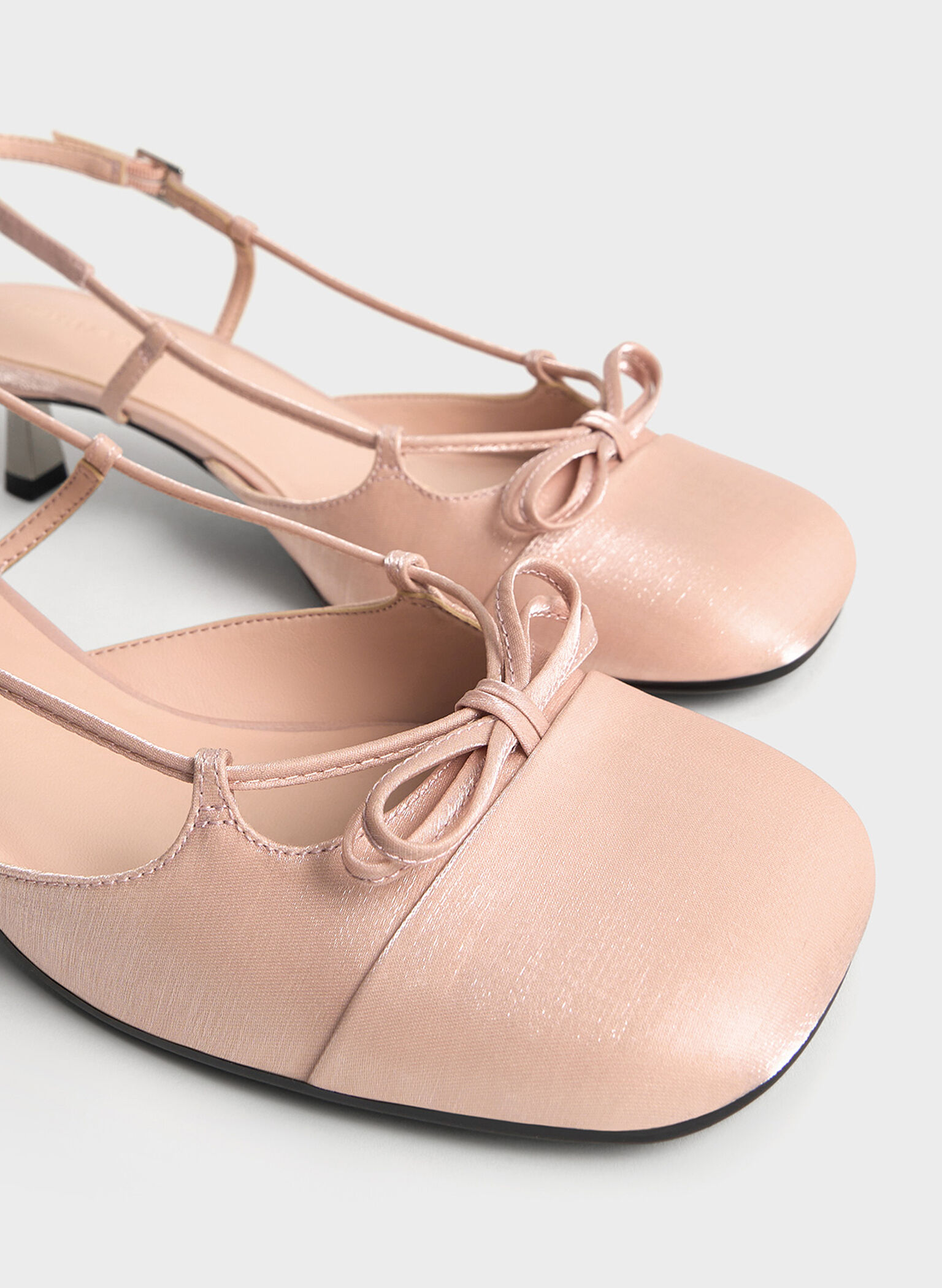 Cap-Toe Bow Slingback Pumps, Light Pink, hi-res