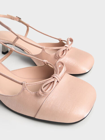 Cap-Toe Bow Slingback Pumps, Light Pink, hi-res