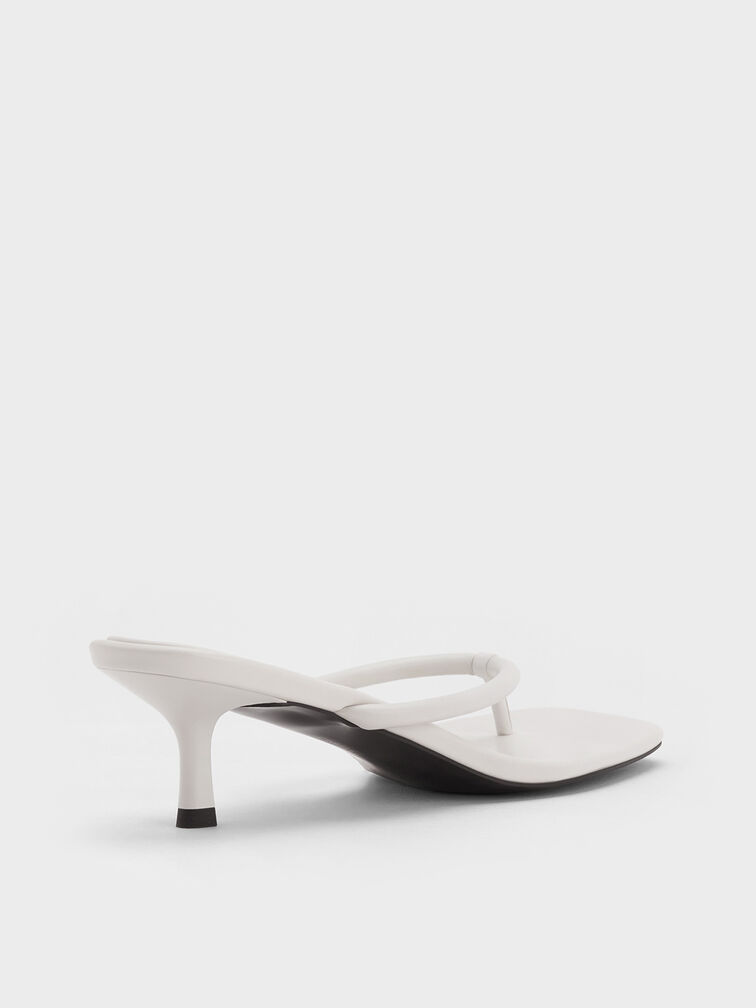 Square-Toe Kitten-Heel Thong Sandals, White, hi-res