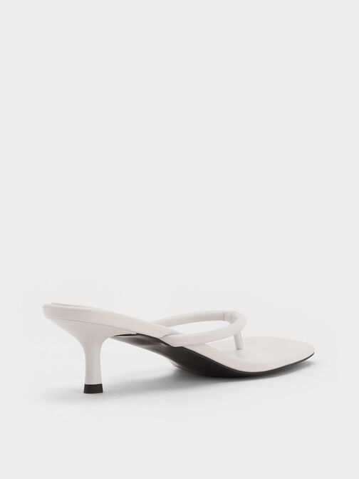 Square-Toe Kitten-Heel Thong Sandals, White, hi-res