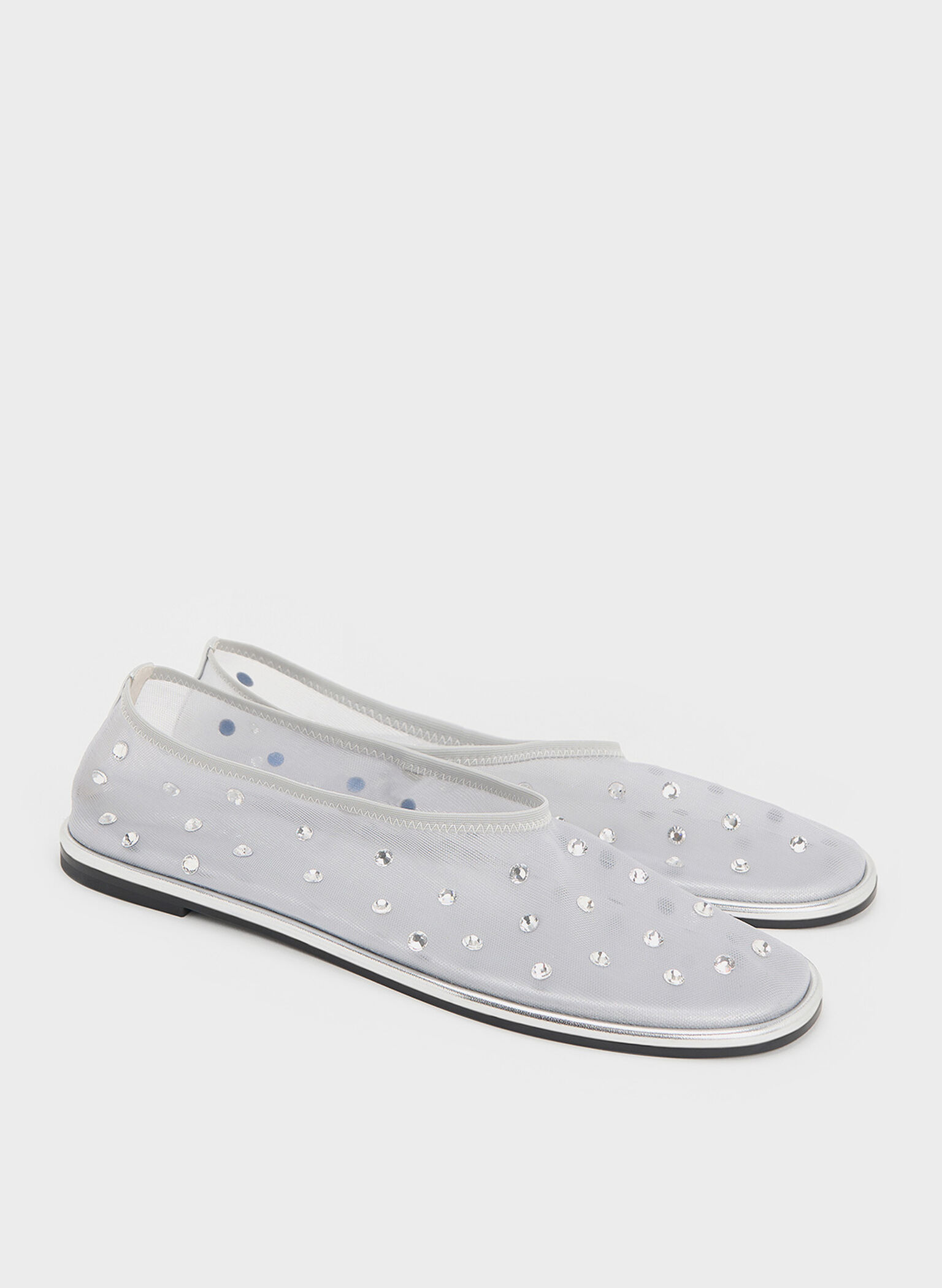 Mesh Gem-Embellished Ballet Flats, Silver, hi-res