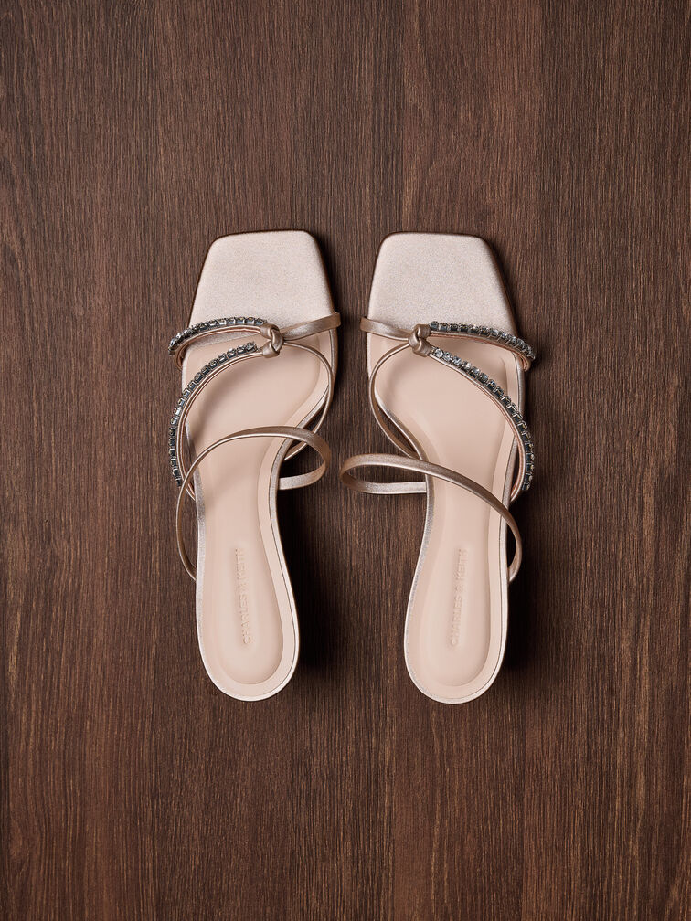 Gem-Embellished Strappy Heeled Sandals, Nude, hi-res