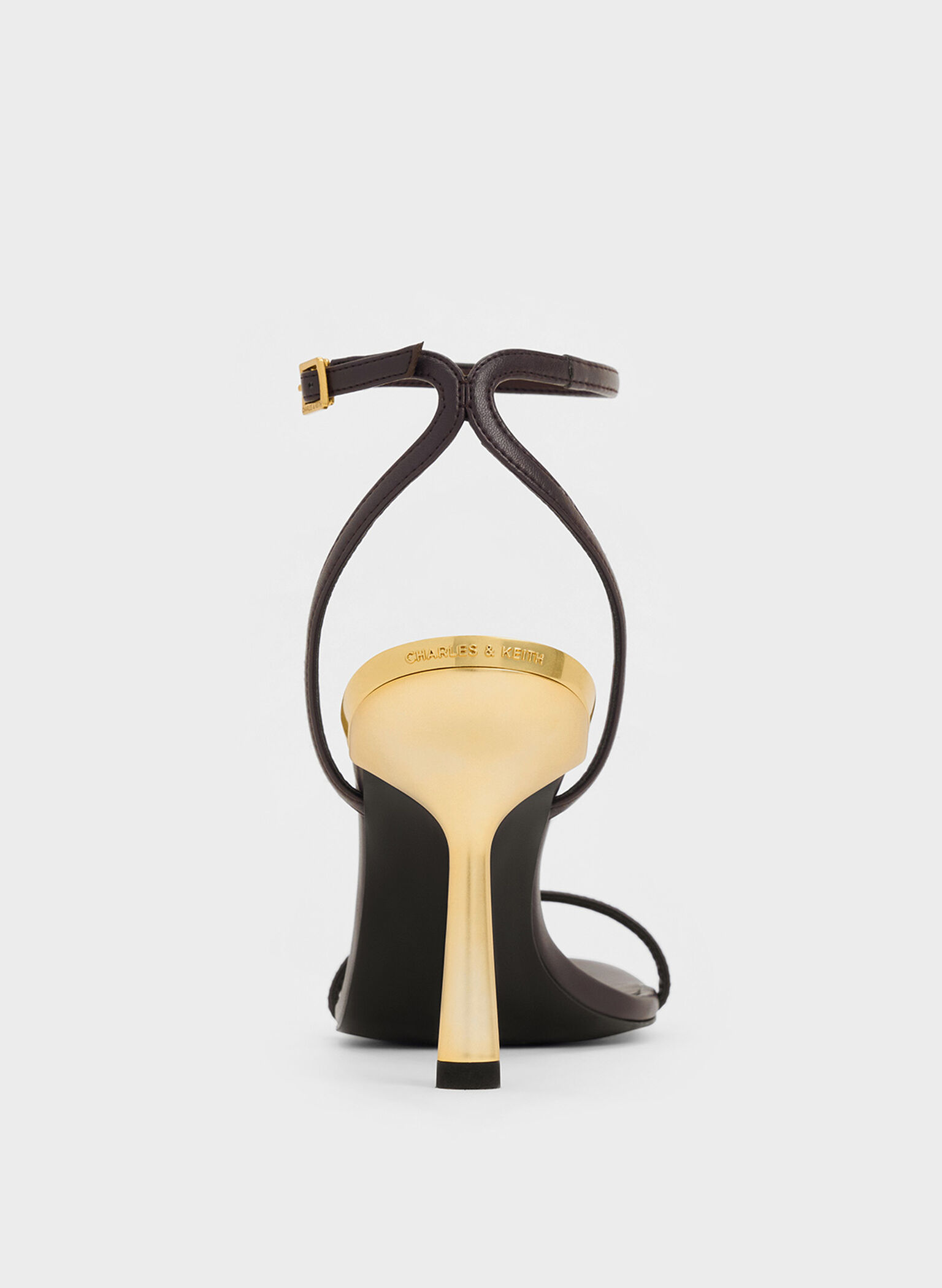 Metallic Stiletto-Heel Ankle-Strap Sandals, Dark Brown, hi-res