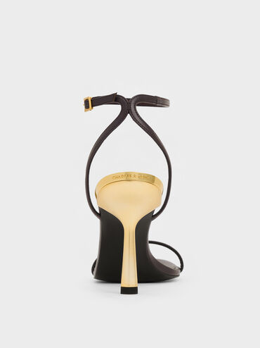 Metallic Stiletto-Heel Ankle-Strap Sandals, Dark Brown, hi-res