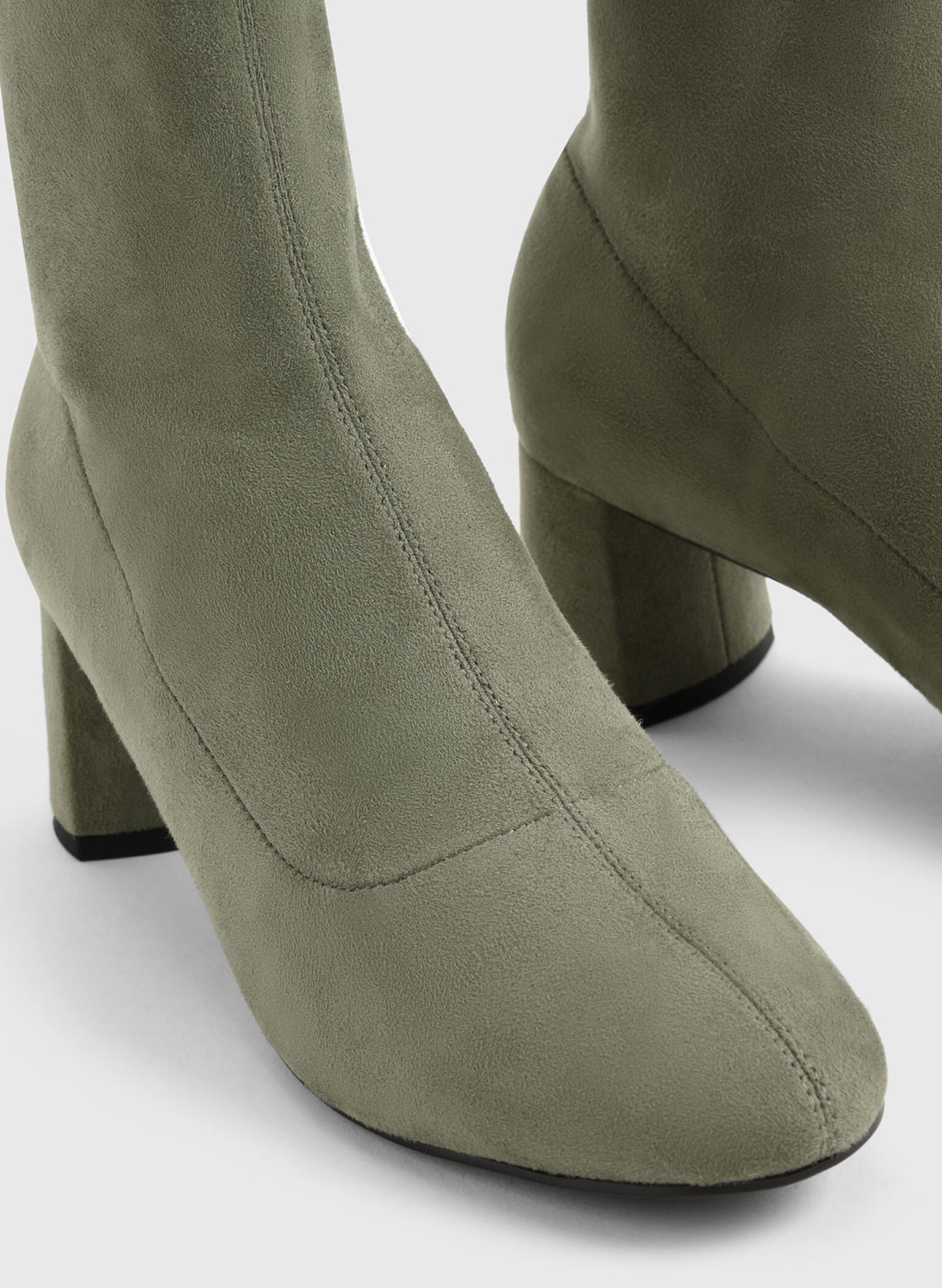 Textured Stitch-Trim Ankle Boots, Sage Green, hi-res