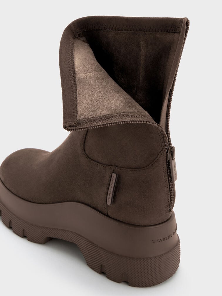 Leoi Faux Suede Back-Zip Chunky Ankle Boots, Dark Brown Textured, hi-res
