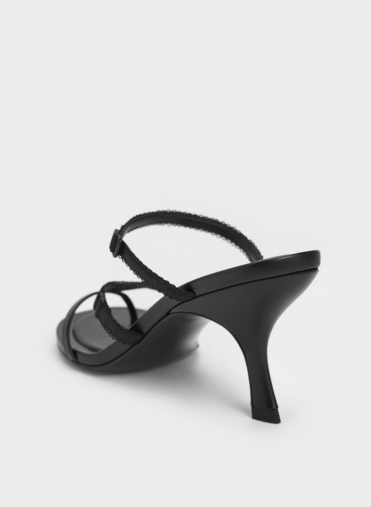 Strappy-Lace Thong Sandals, Black Textured, hi-res