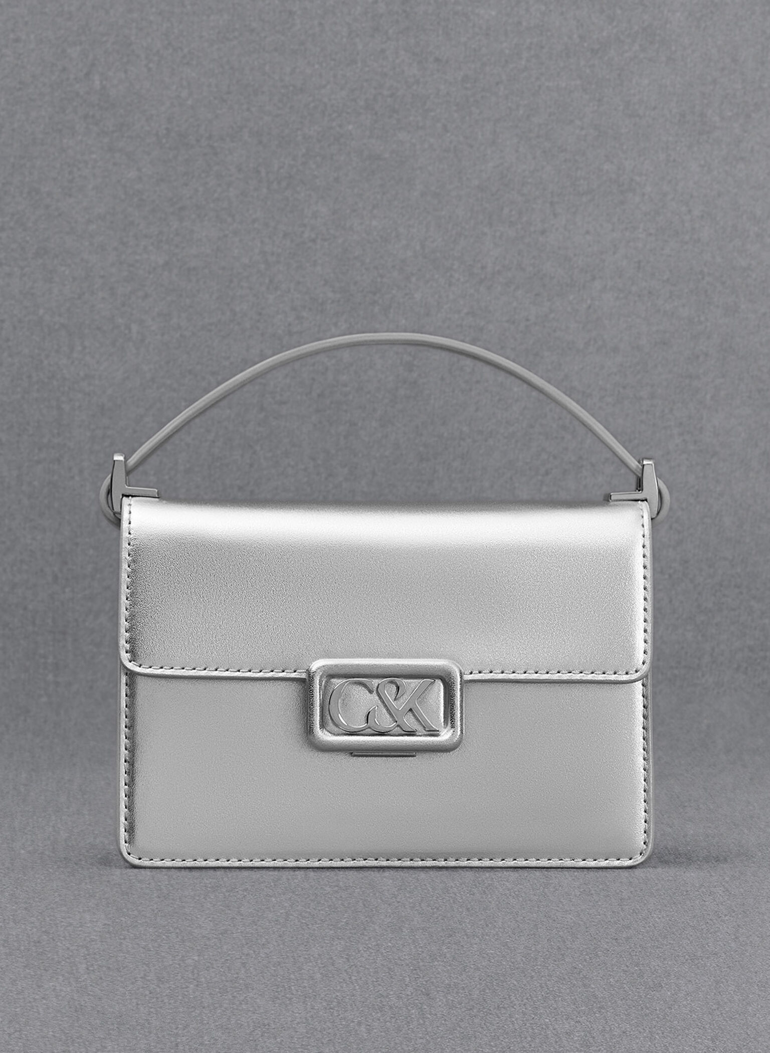 Leather Metallic Boxy Bag, Silver, hi-res