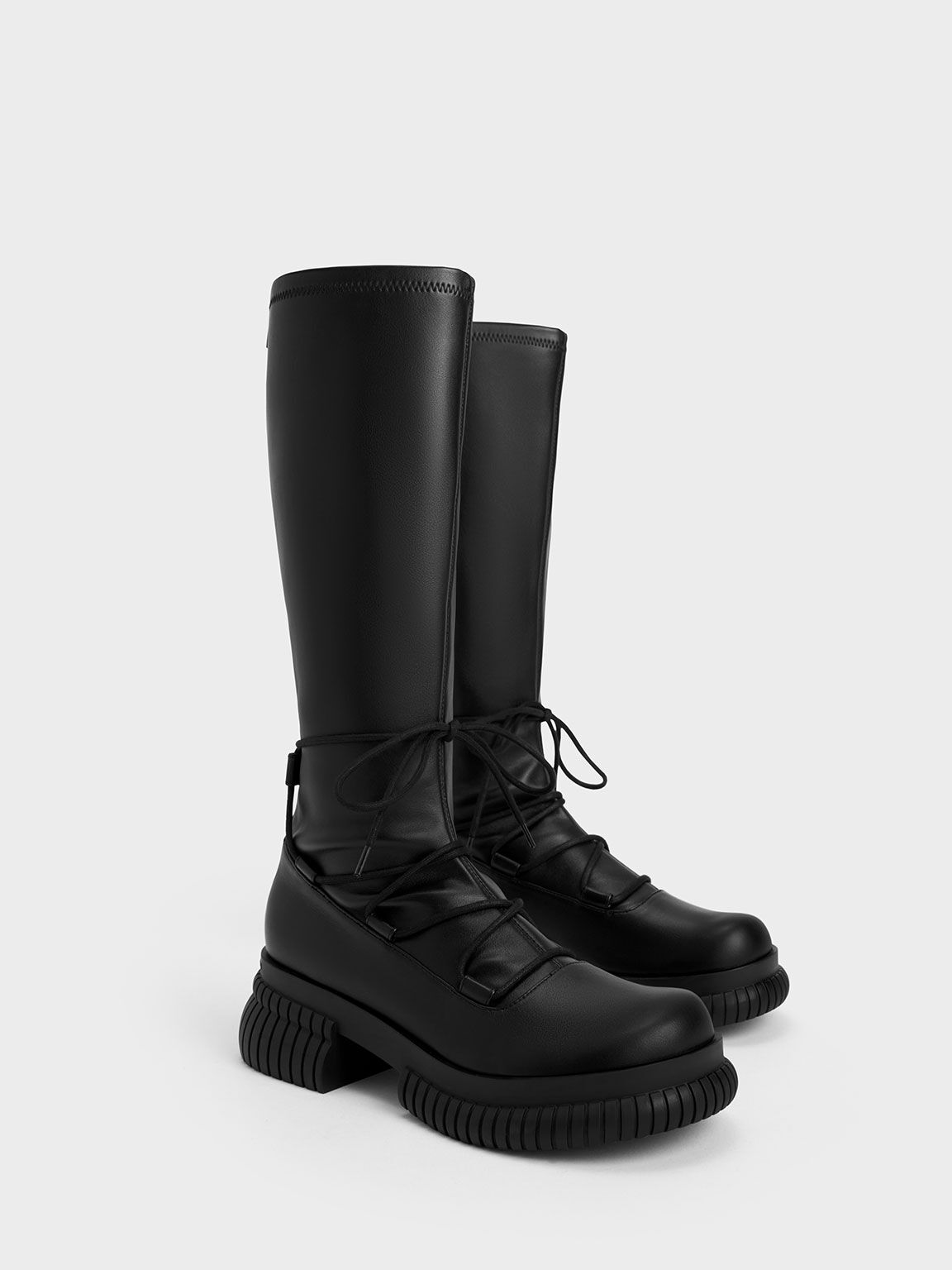 Black knee high tie boots sales