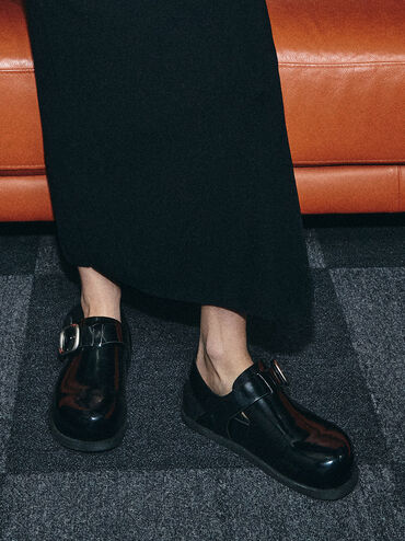 Buckled Slingback Mules, Black Box, hi-res