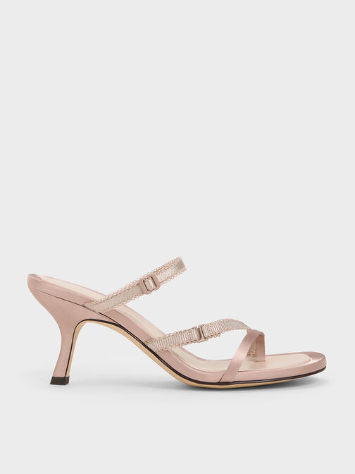 Satin Strappy-Lace Thong Sandals, Nude, hi-res