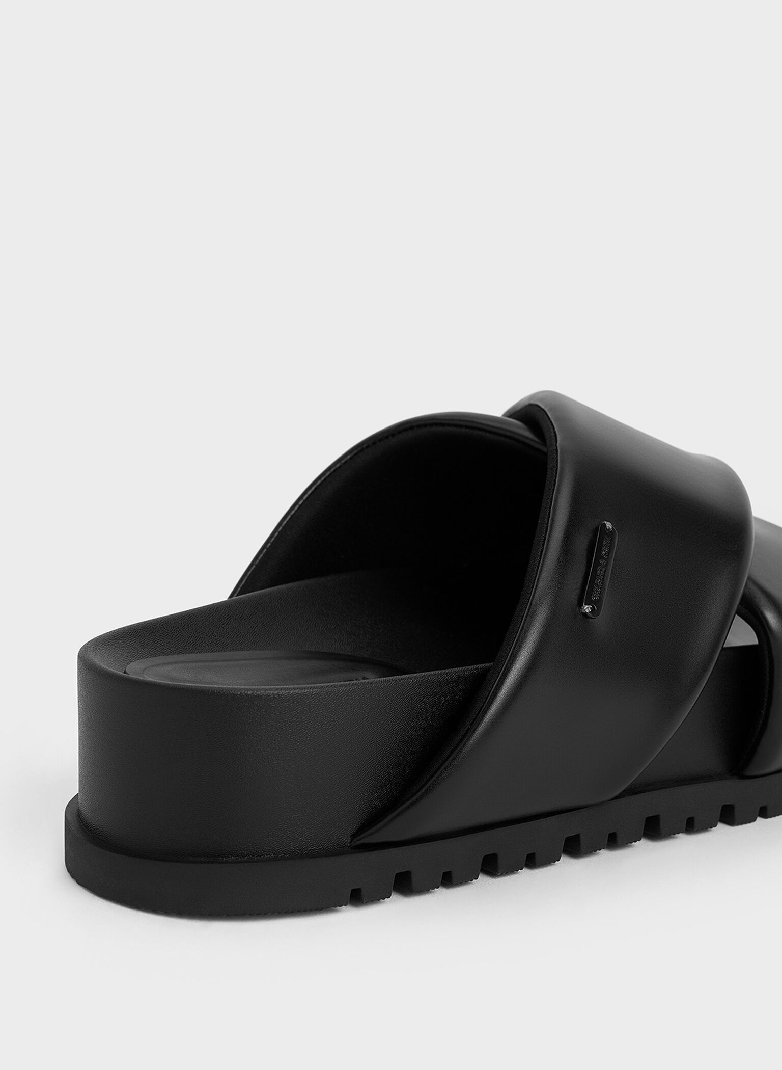 Crossover-Strap Flatform Sandals, Black, hi-res