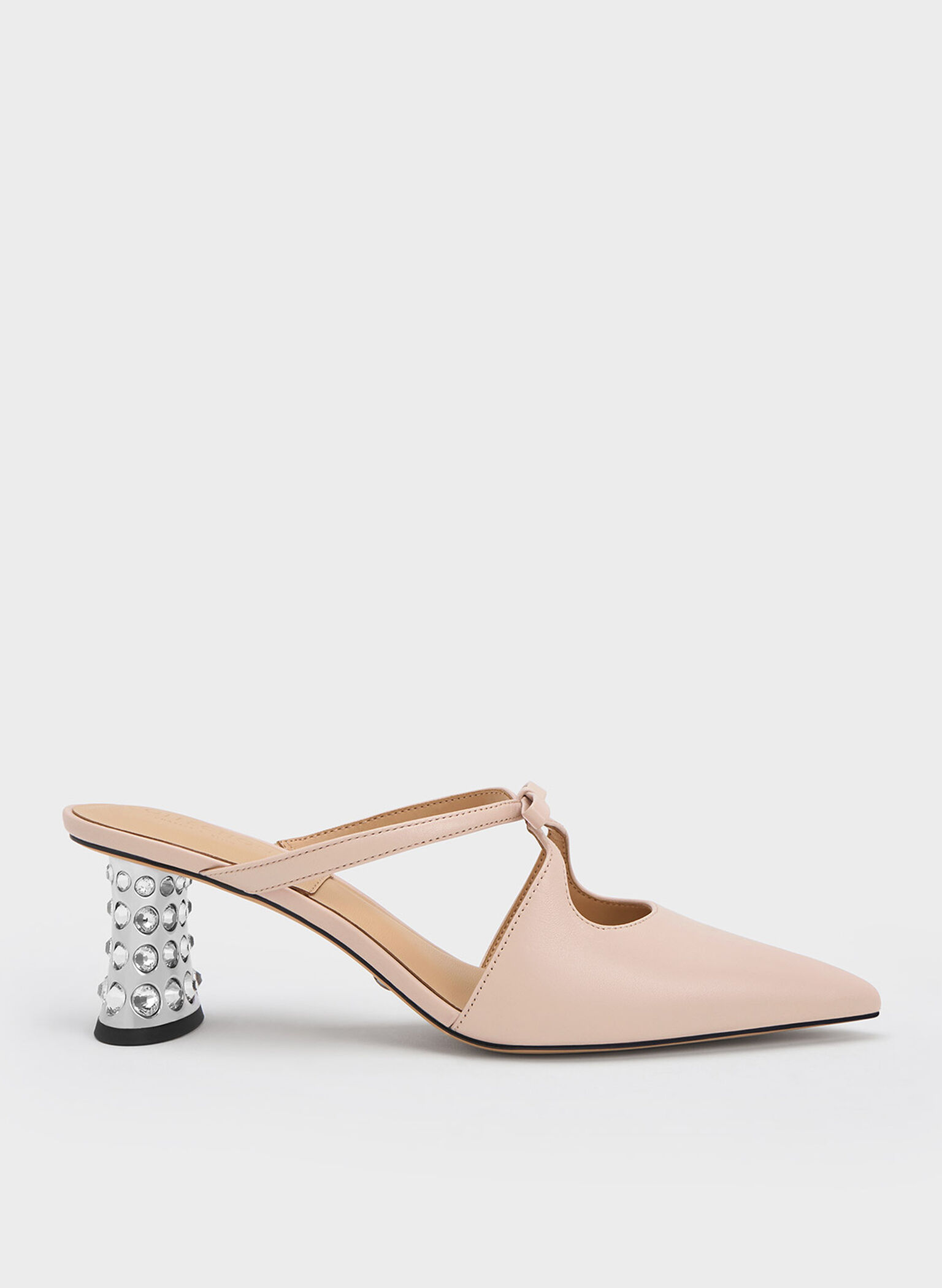 Bow Crossover Gem-Embellished Mules, Nude, hi-res