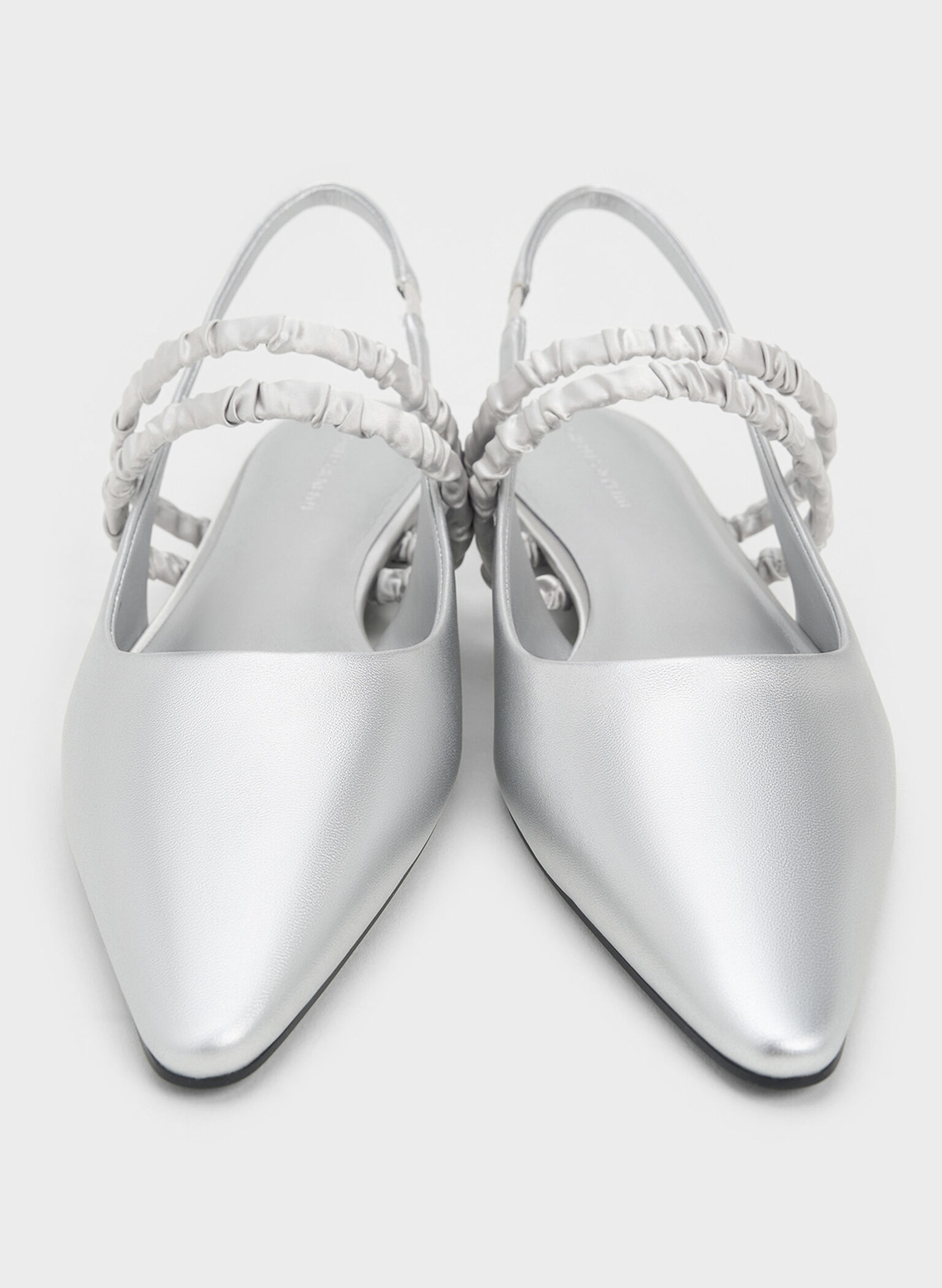 Recycled Polyester Ruched-Strap Mary Janes, Silver, hi-res
