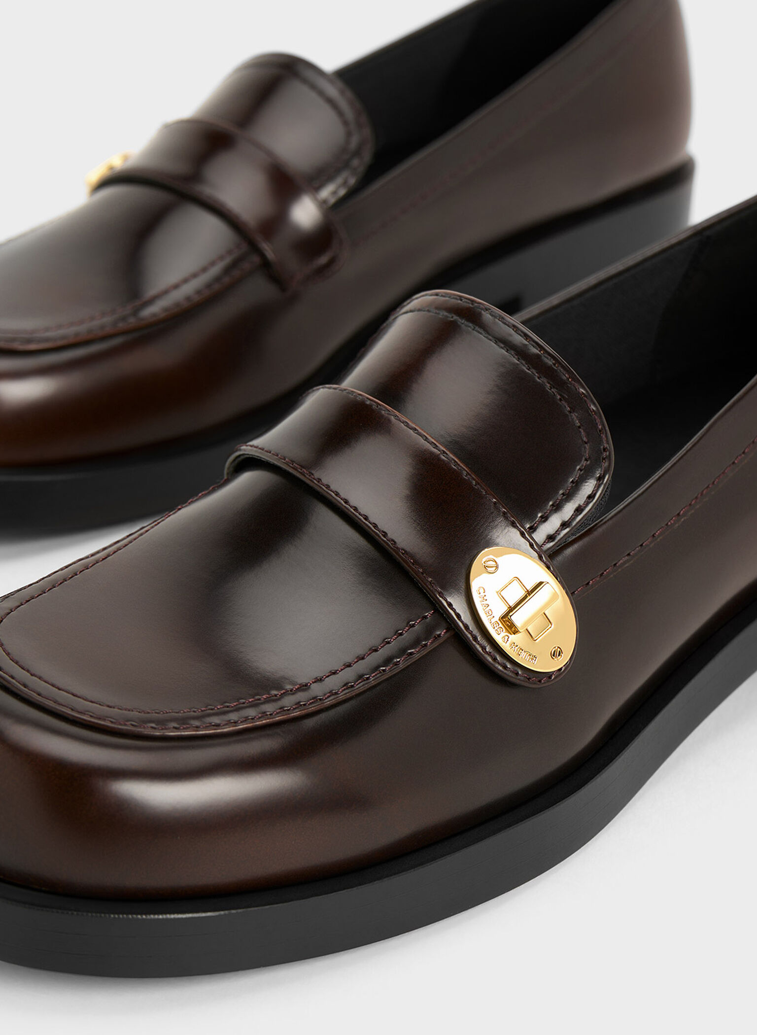 Hettie Metallic-Buckle Strap Loafers, Brown, hi-res