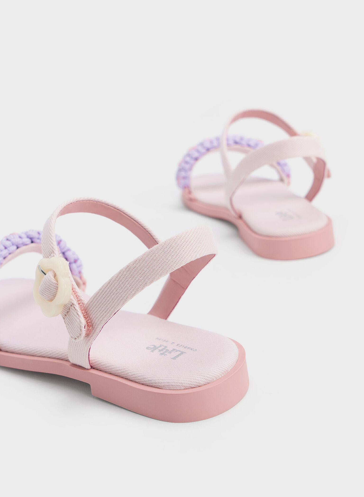 Girls' Floral Denim Sandals, Pink, hi-res