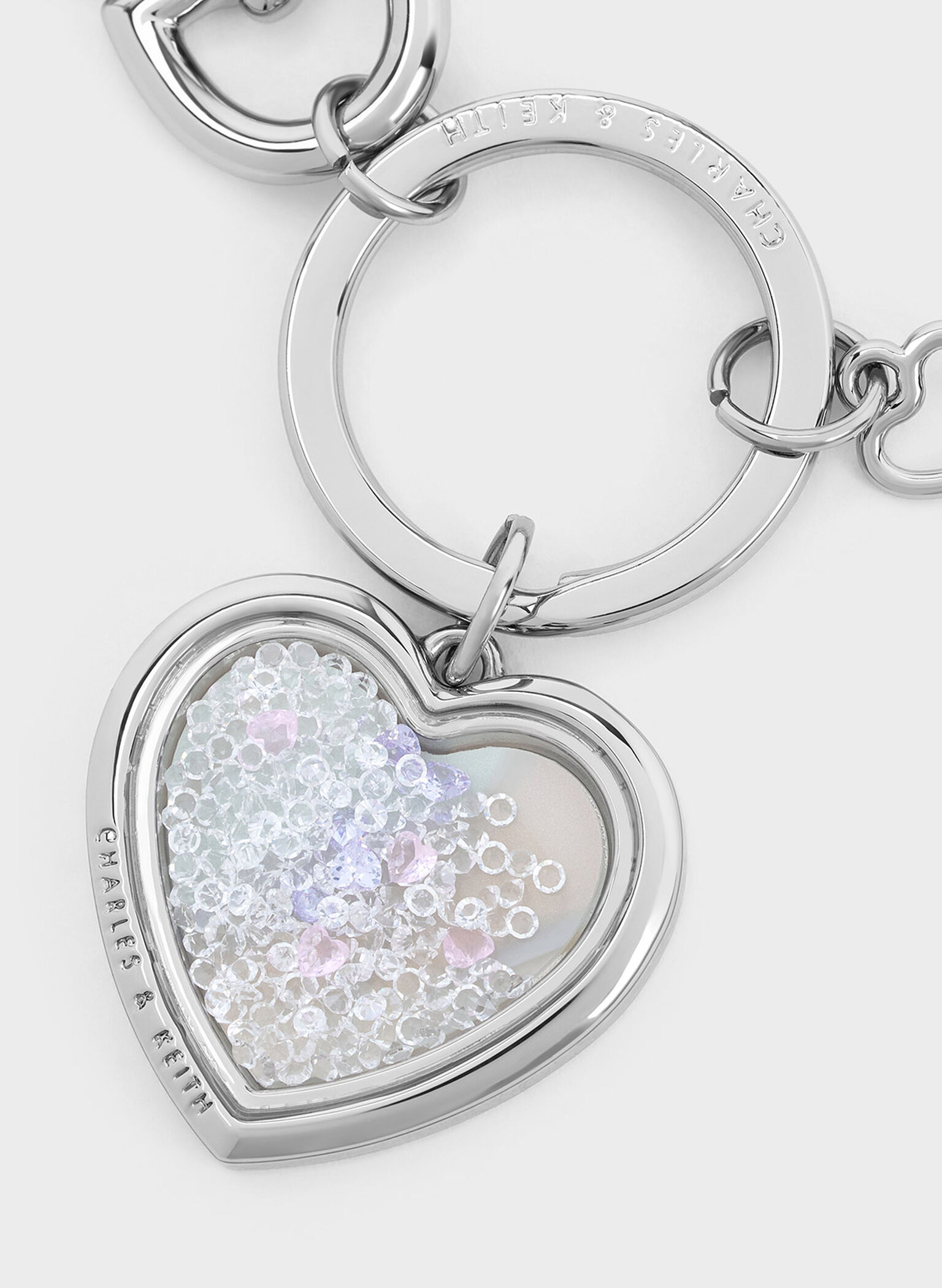 Heart Lock Crystal Keychain, Silver, hi-res
