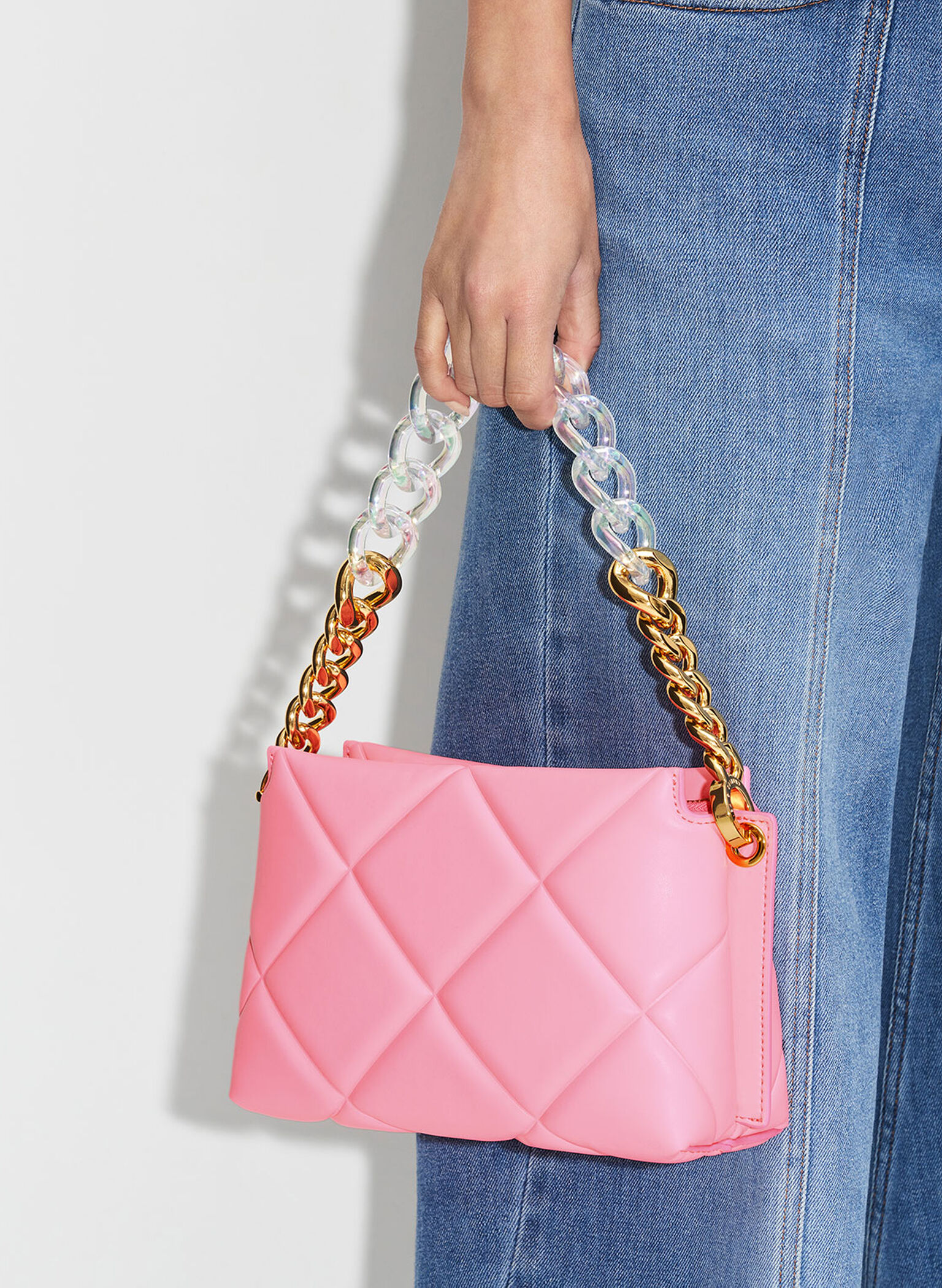 Danika Chunky Chain Padded Bag, Pink, hi-res
