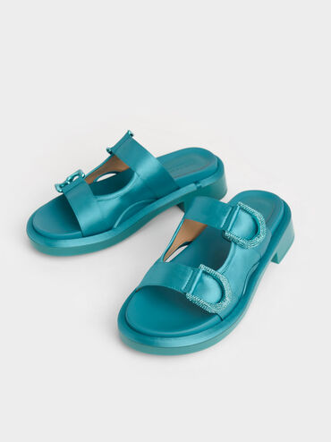Gabine Recycled Polyester Slides, Turquoise, hi-res