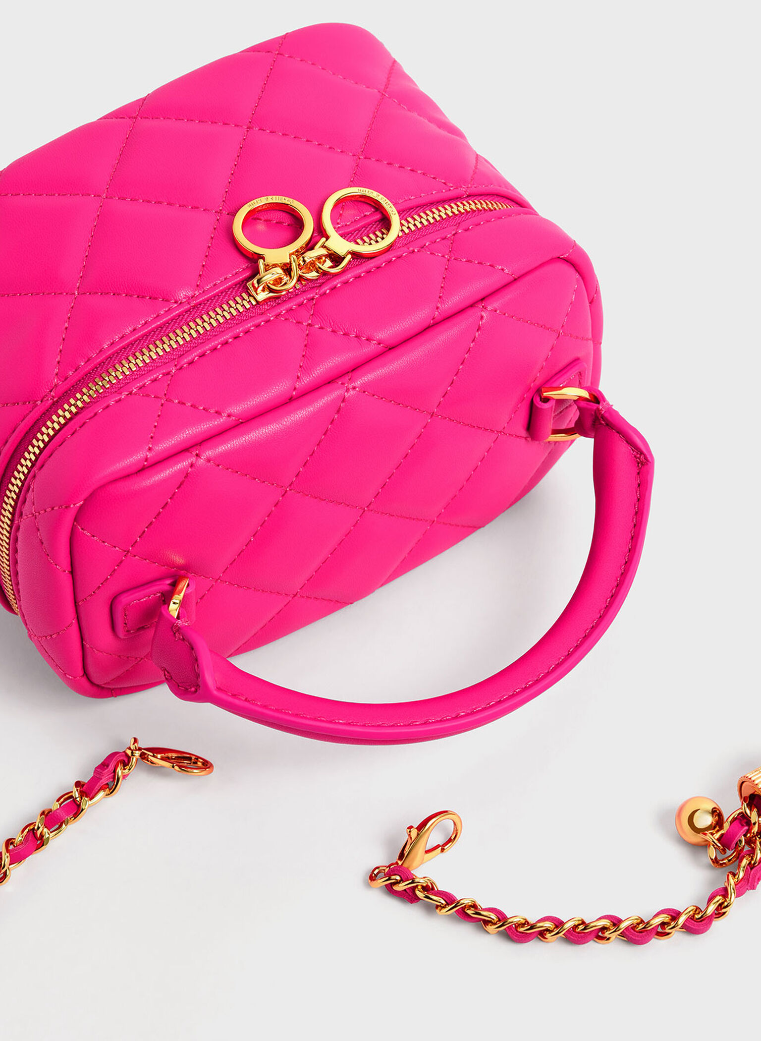 Quilted Two-Way Zip Mini Bag, Fuchsia, hi-res