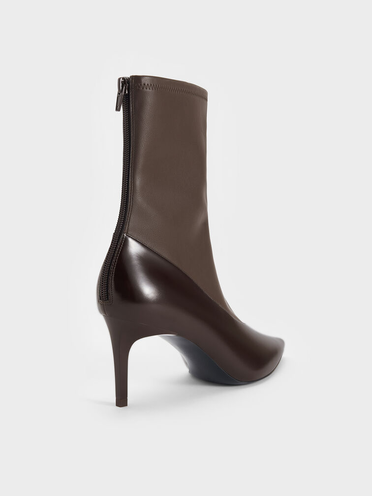 Pointed-Toe Back-Zip Stiletto-Heel Ankle Boots, Dark Brown, hi-res