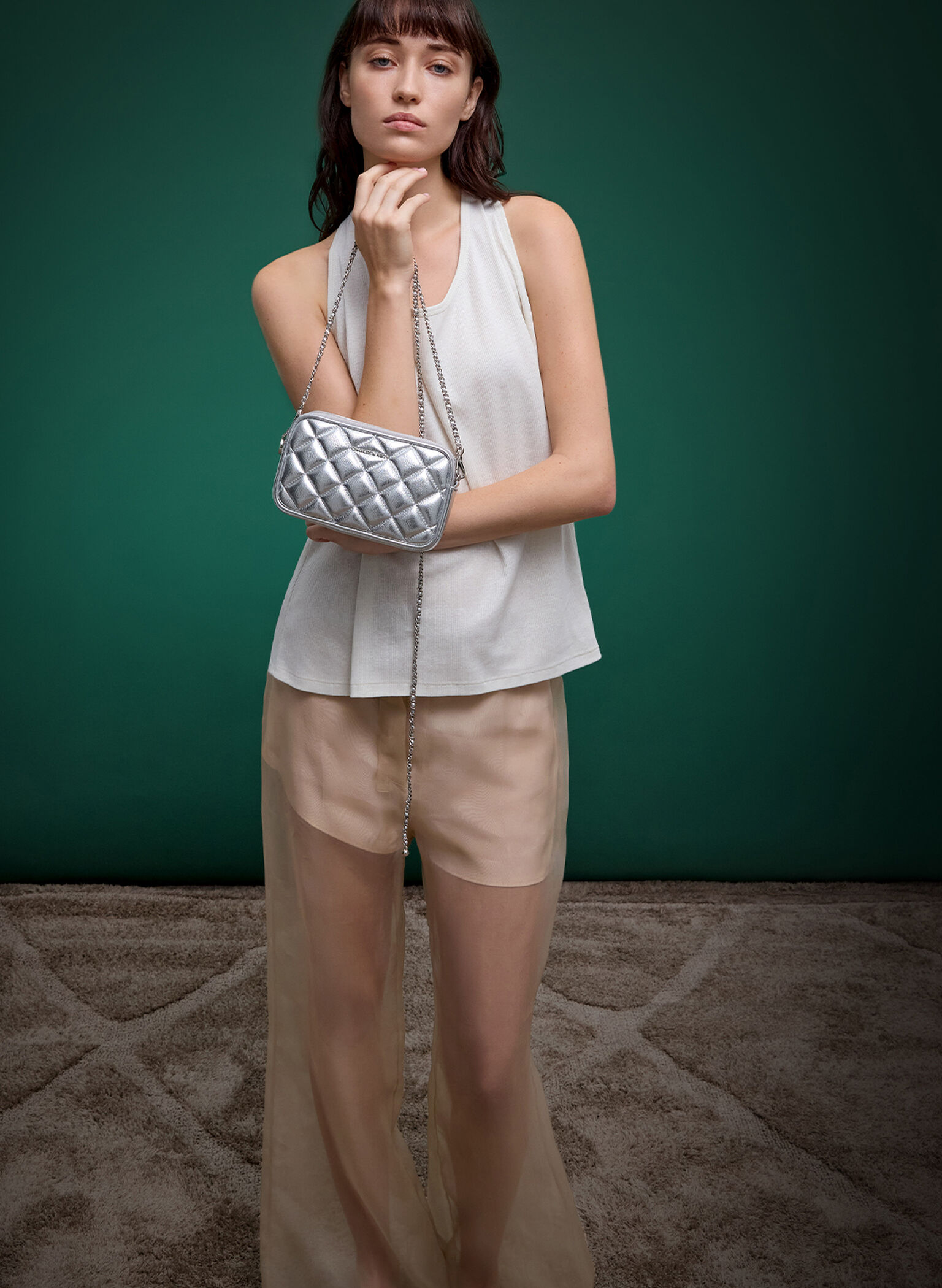 Mini Apfra Quilted Crossbody Bag, Silver, hi-res