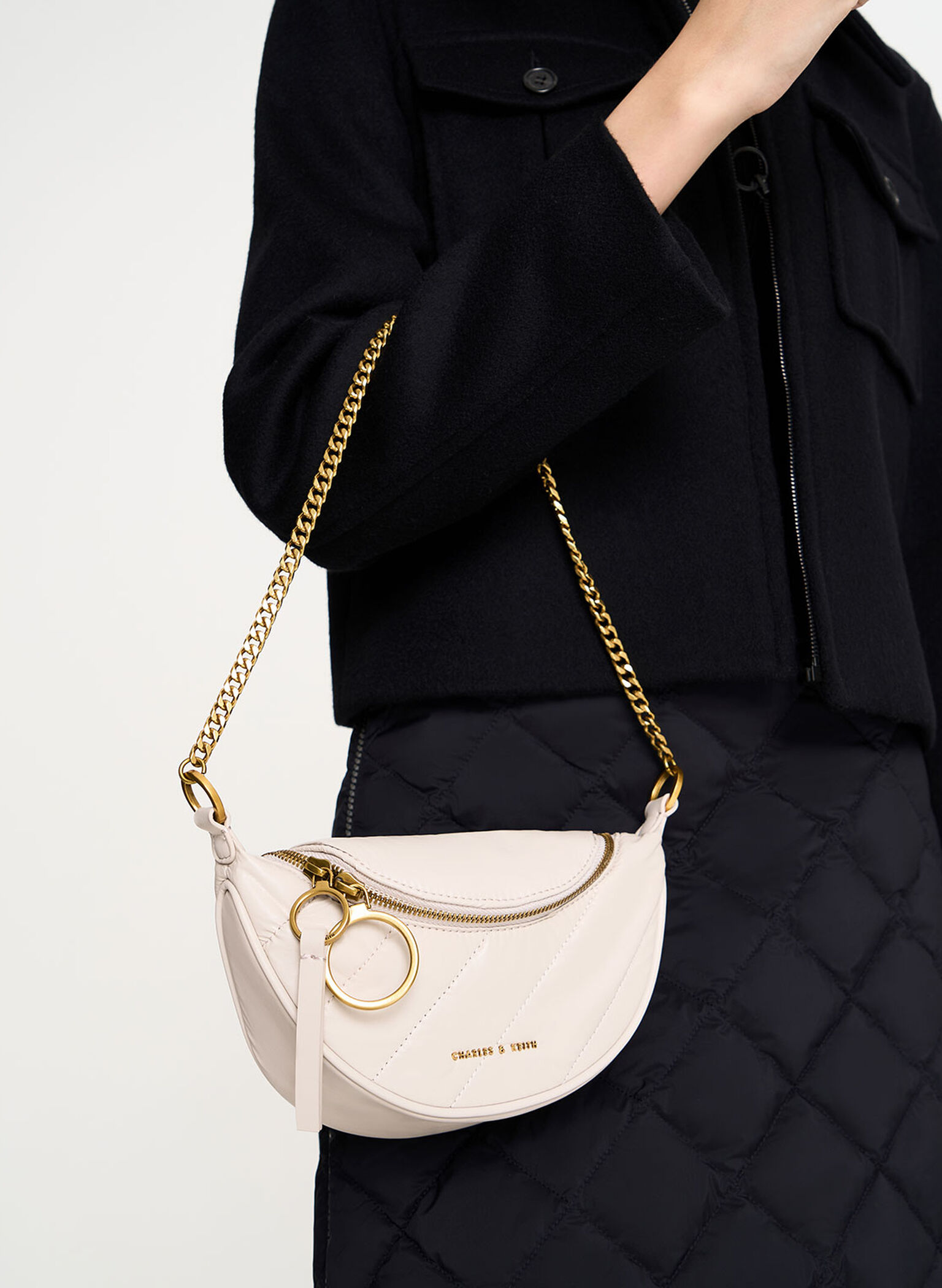 Philomena Wrinkled-Effect Half-Moon Crossbody Bag, Ivory, hi-res