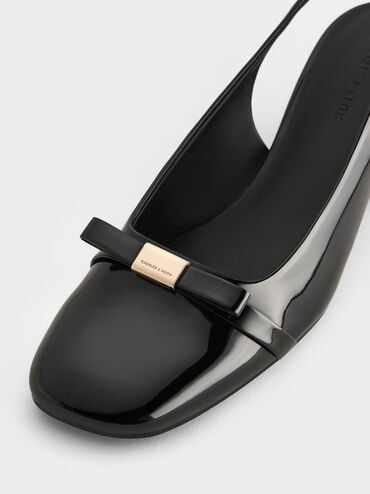 Dorian Patent Bow Block-Heel Slingback Pumps, Black Patent, hi-res