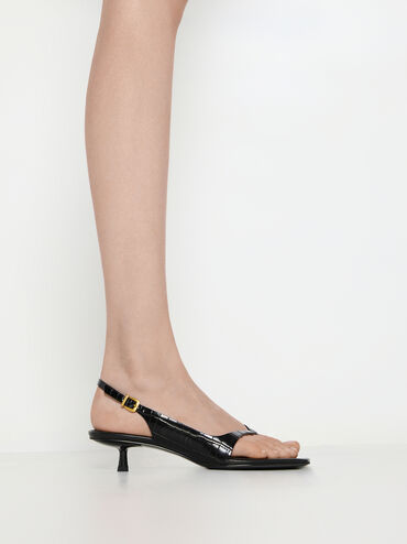 Rayne Croc-Effect Square-Toe Kitten-Heel Thong Sandals, Animal Print Black, hi-res