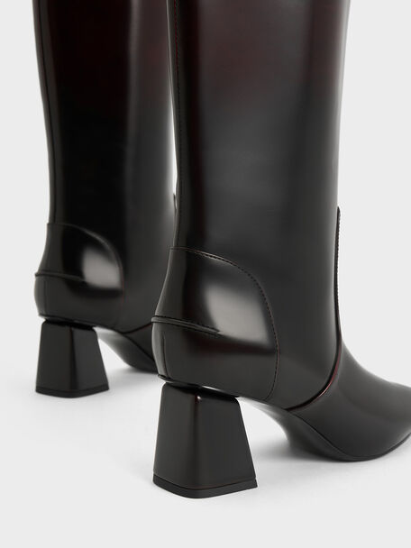 Lucinda Trapeze-Heel Knee-High Boots, Red, hi-res