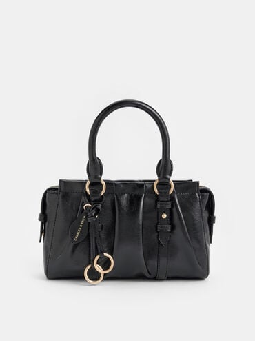 Britton Ruched Top Handle Tote Bag, Black, hi-res