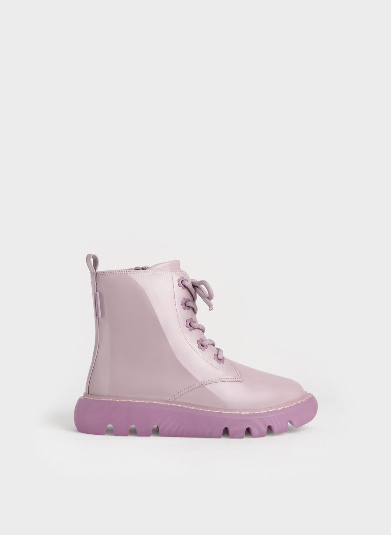 Girls' Patent Lace-Up Boots, Lilac, hi-res
