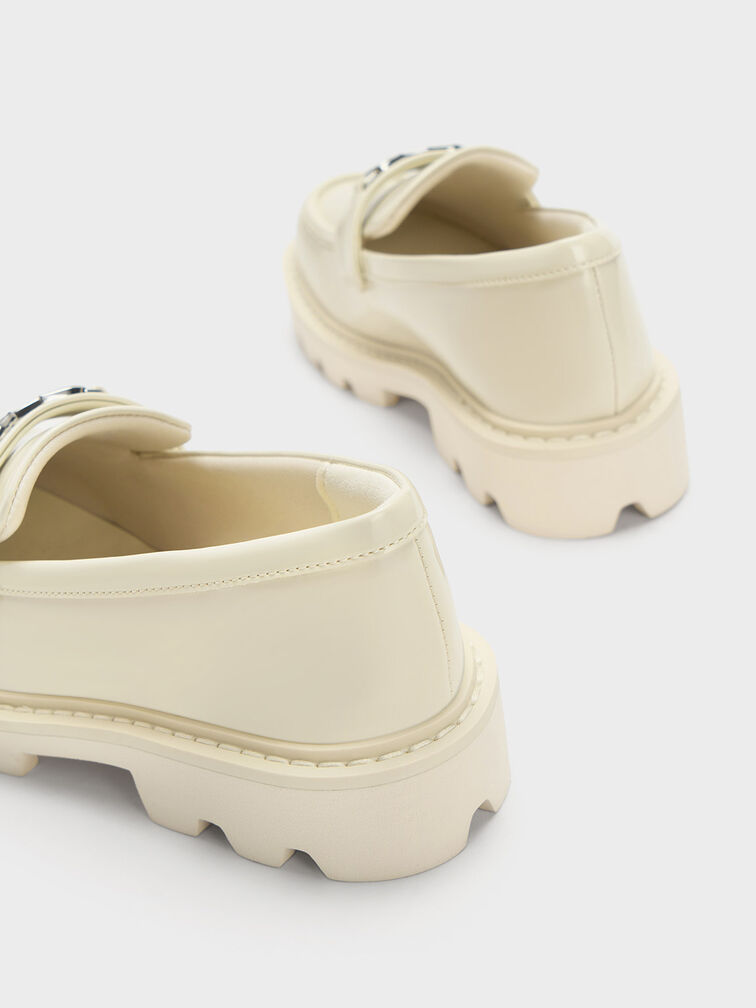 Girls' Metallic Accent Chunky Loafers, Chalk, hi-res
