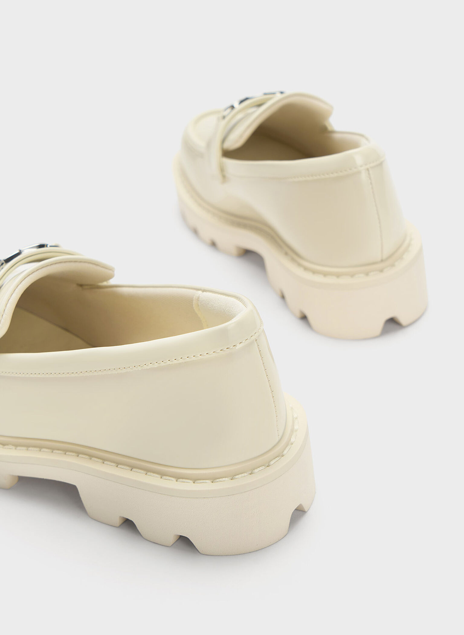 Girls' Metallic Accent Chunky Loafers, Chalk, hi-res