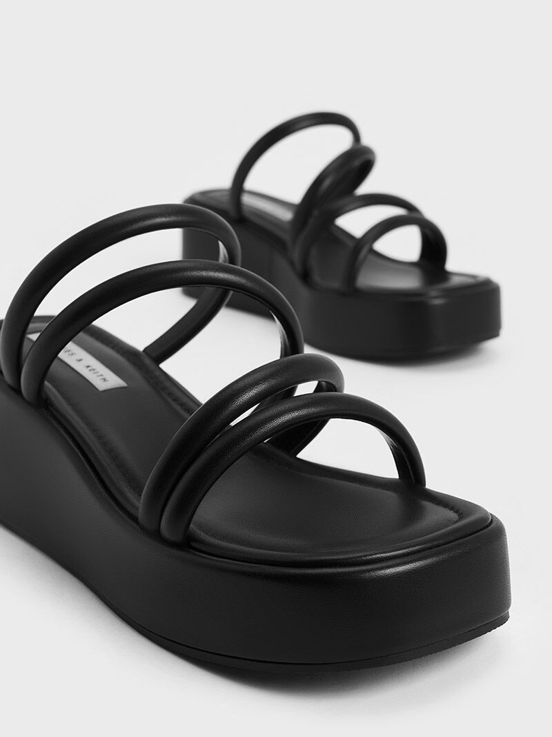 Strappy Platform Wedges Black