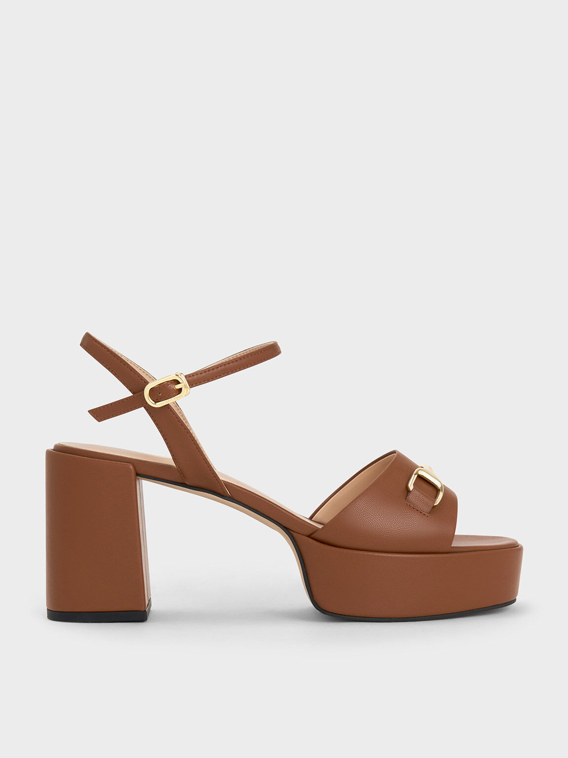Metallic Accent Platform Slingback Sandals Cognac