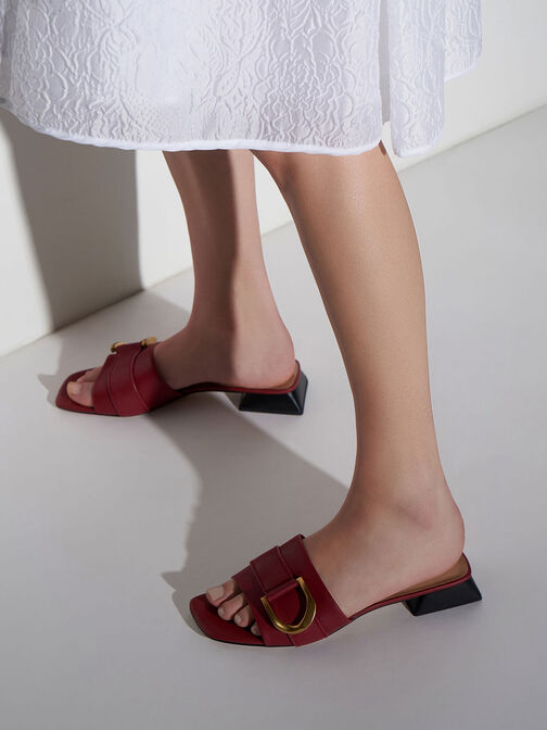 Gabine Buckled Leather Mules, Red, hi-res