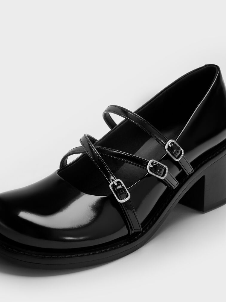 Triple-Strap Crossover Block-Heel Mary Janes, Black Box, hi-res
