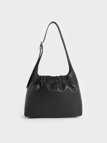 Brigette Ruched Shoulder Bag, Noir, hi-res