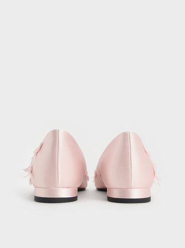 Satin Bow Pointed-Toe Flats, Blush, hi-res