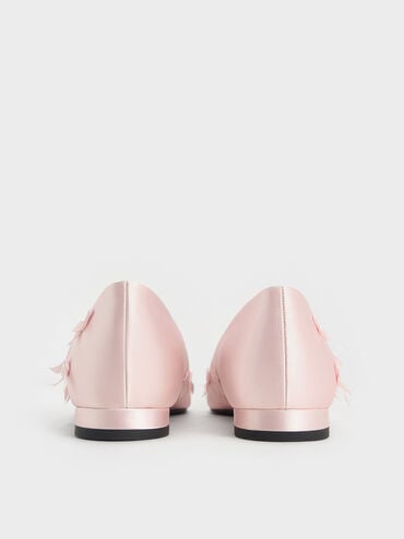 Satin Bow Pointed-Toe Flats, Blush, hi-res