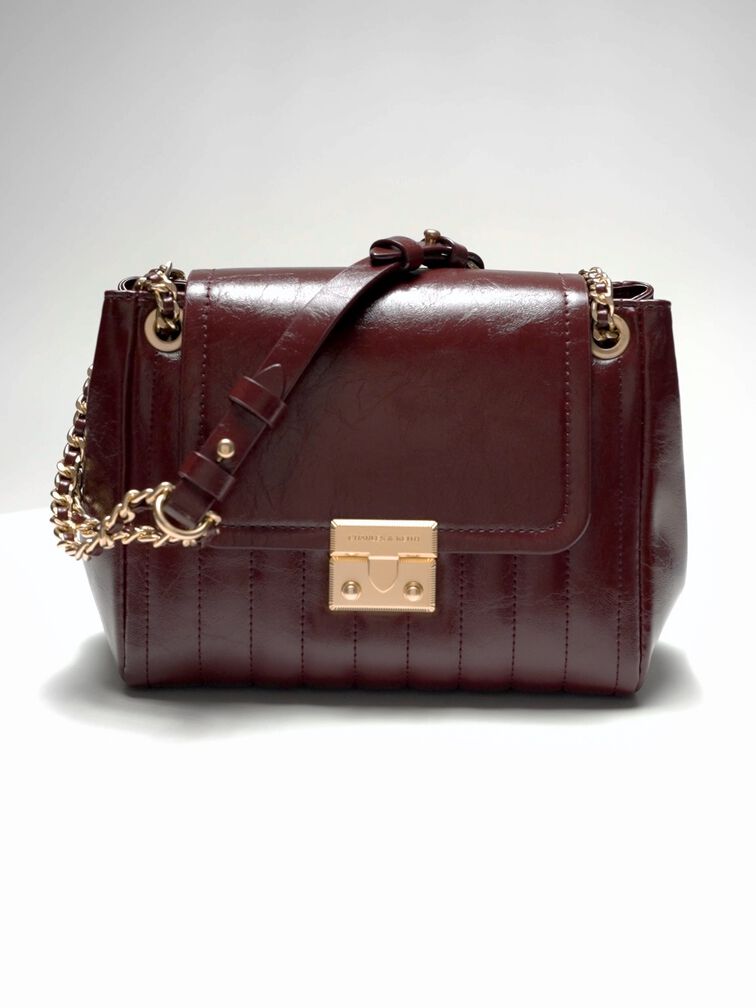 Donna Crinkle-Effect Shoulder Bag, Burgundy, hi-res