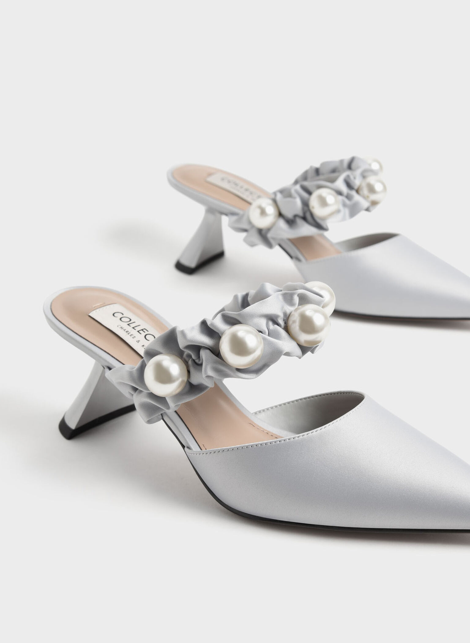 Blythe Bead Embellished Satin Pumps, Silver, hi-res