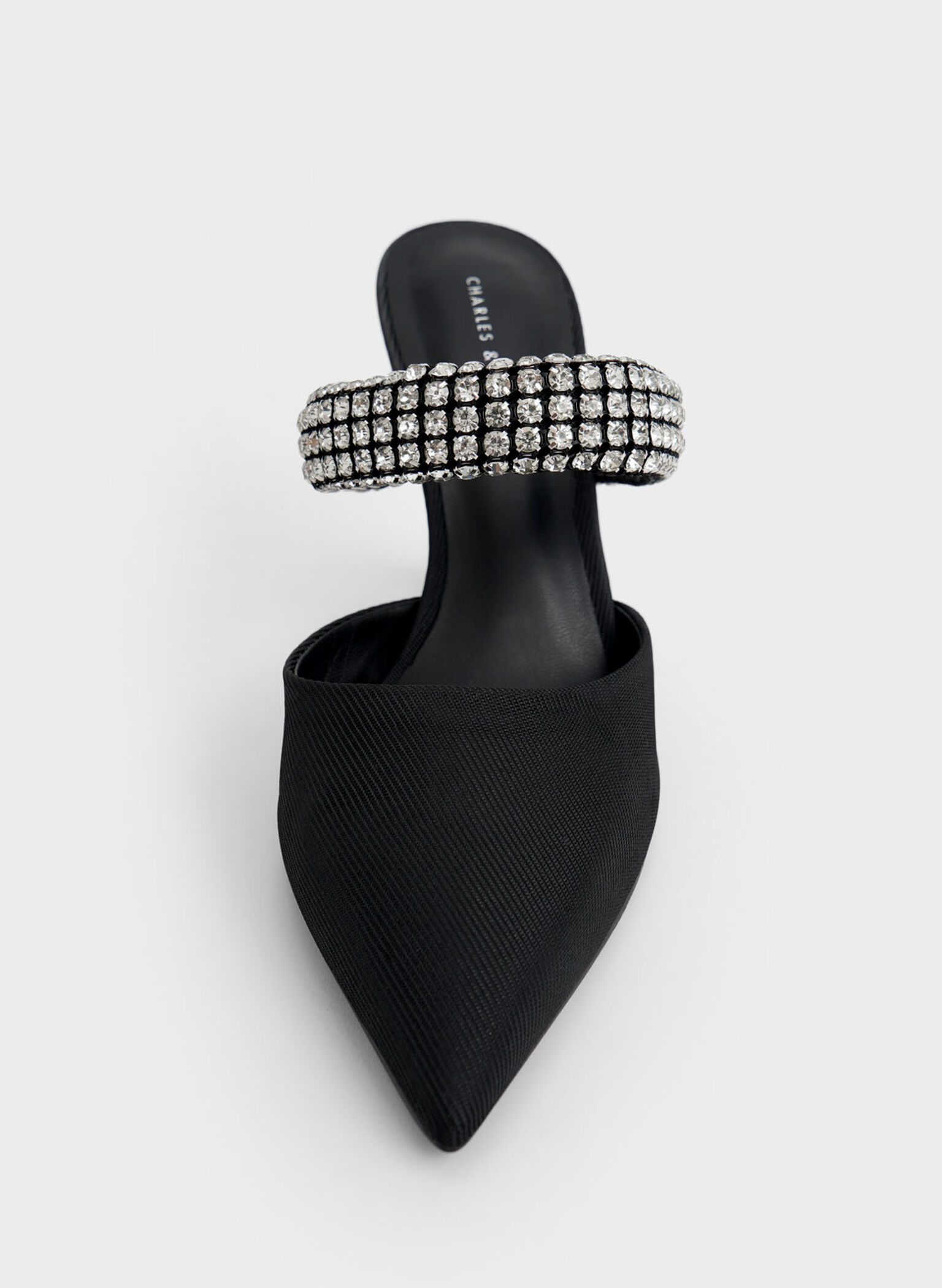 Gem-Embellished Strap Mules, Black, hi-res