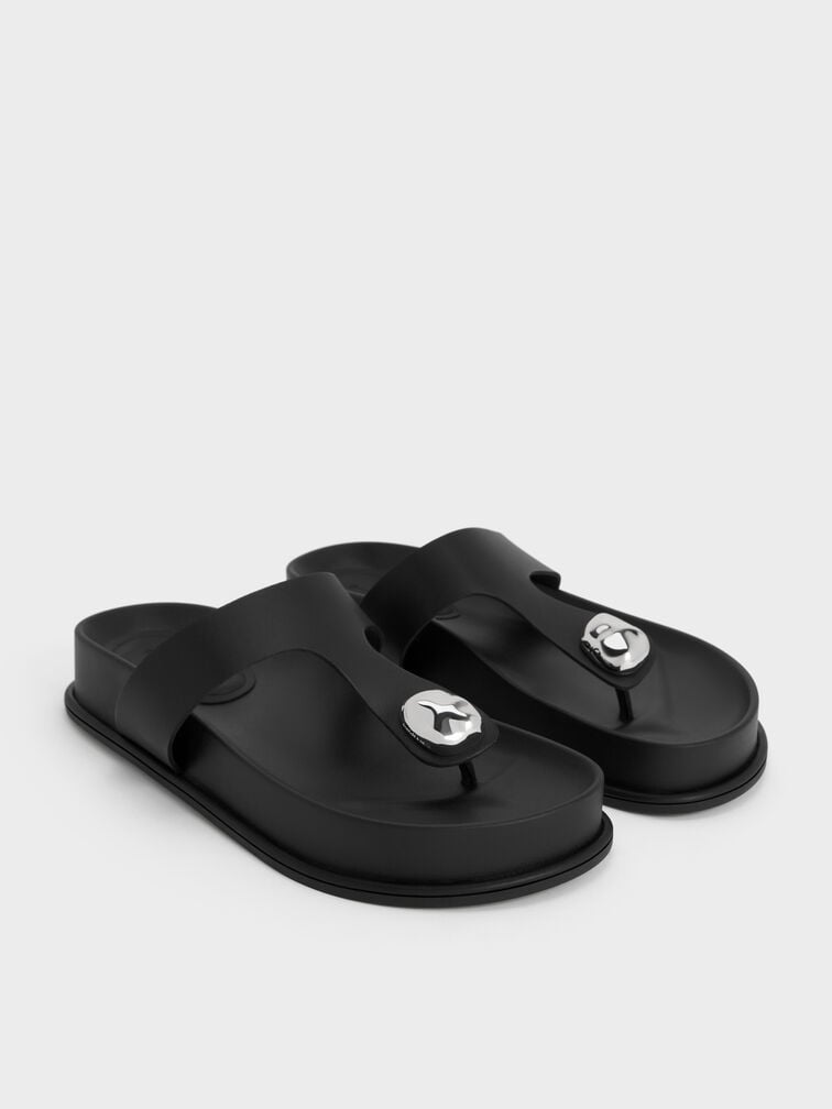Sculpted-Accent Flatform Thong Sandals, Black, hi-res