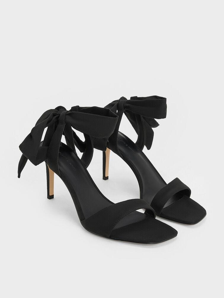 Eliana Textured Tie-Around Heeled Sandals, Black Textured, hi-res