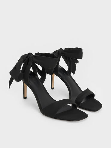 Eliana Textured Tie-Around Heeled Sandals, Black Textured, hi-res