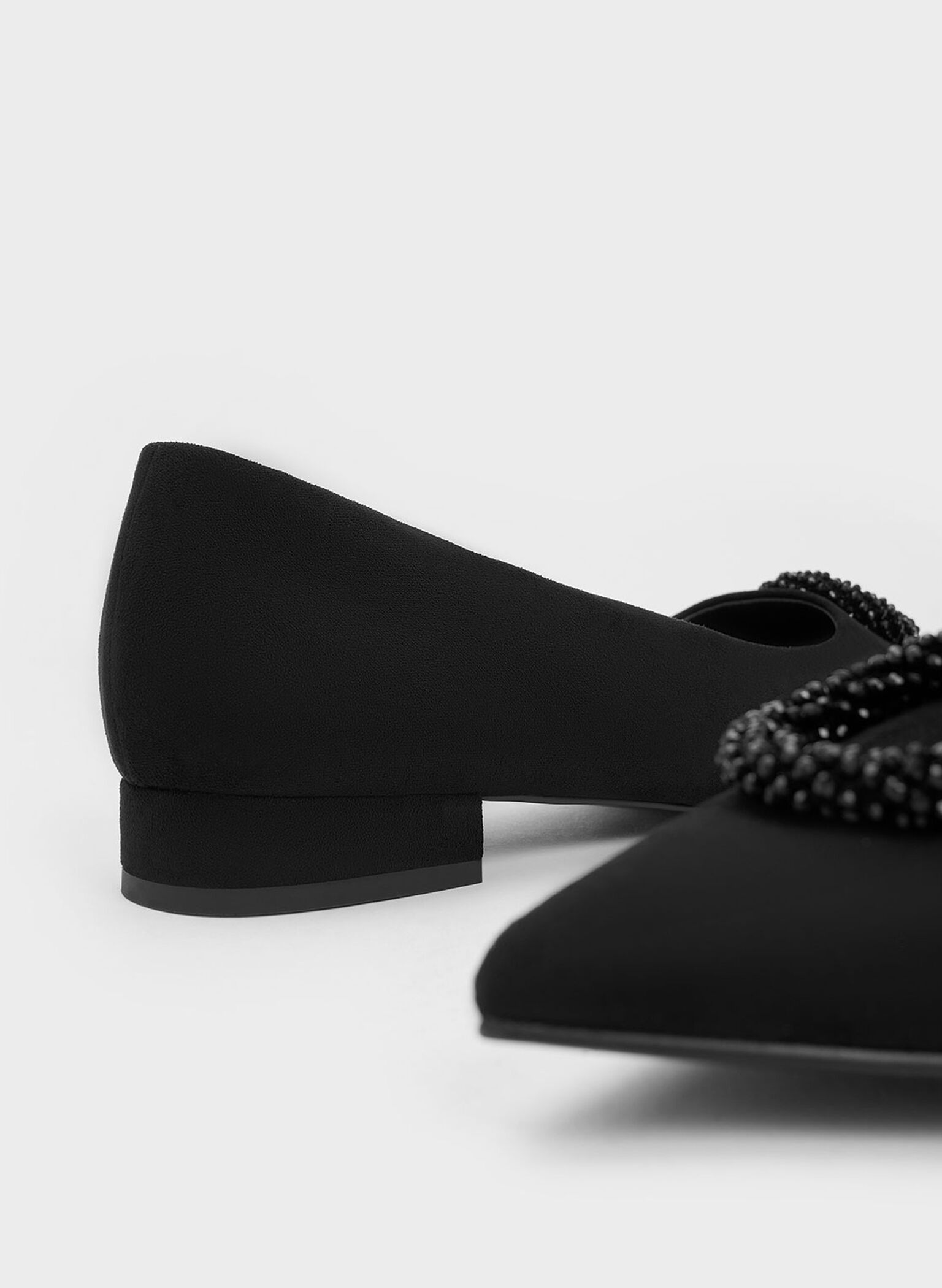 Textured Beaded Circle Flats, Black Textured, hi-res