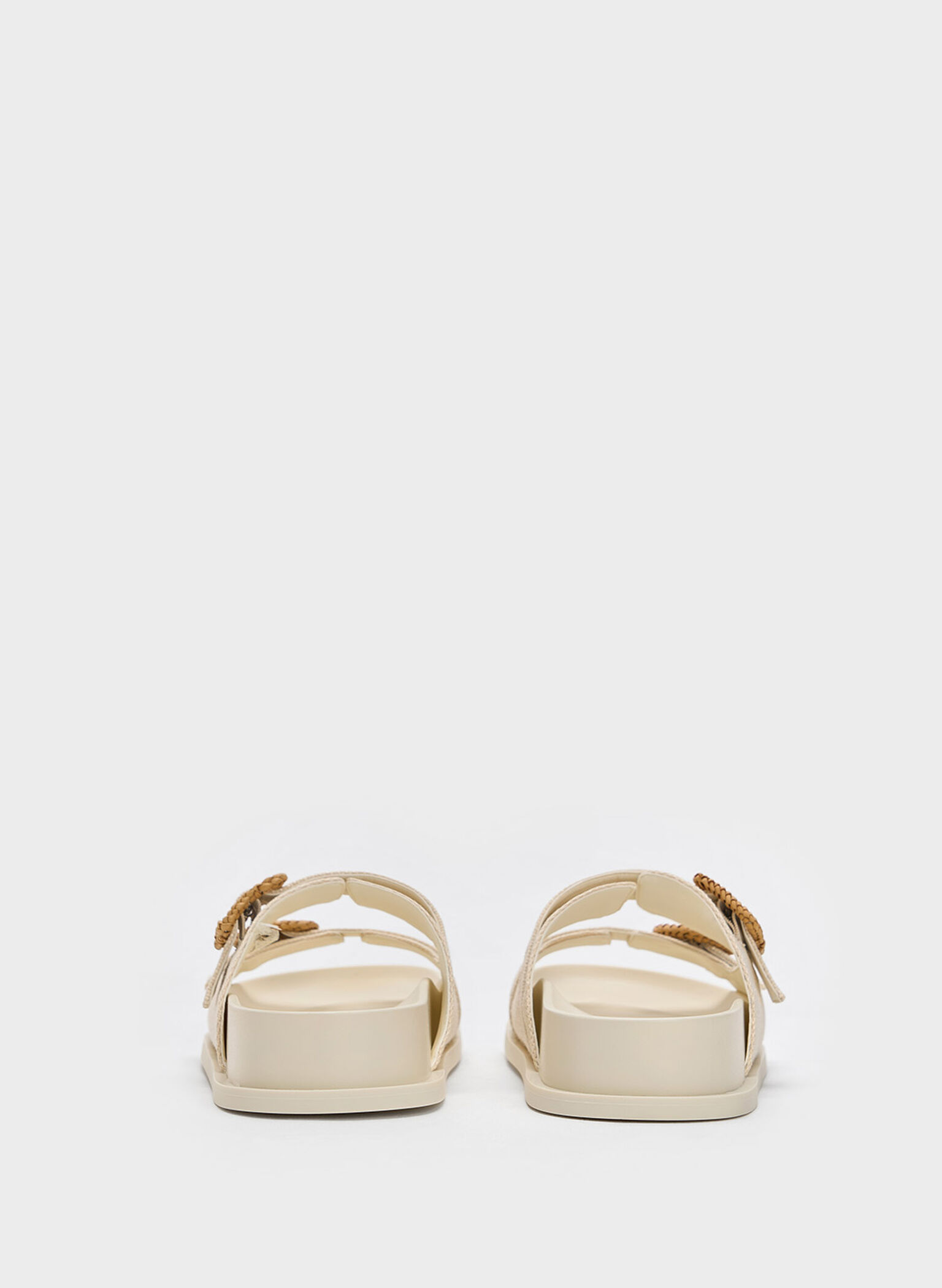 Woven-Buckle Double-Strap Sandals, Chalk, hi-res