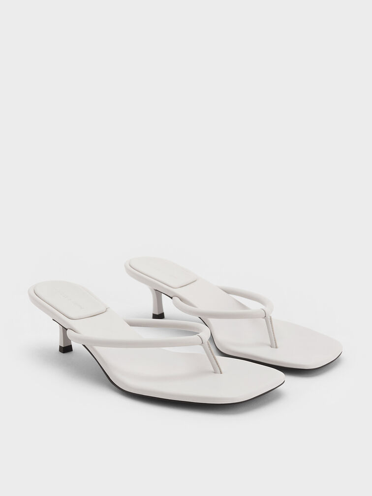 Square-Toe Kitten-Heel Thong Sandals, White, hi-res